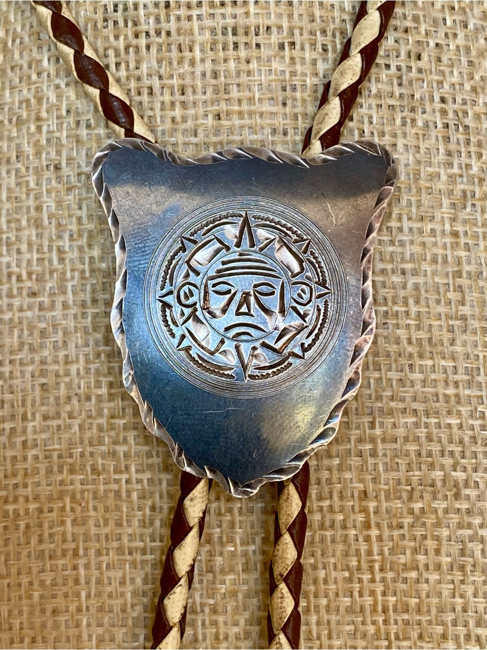 Mike Platero Navajo Sterling Bolo Tie, Aztec